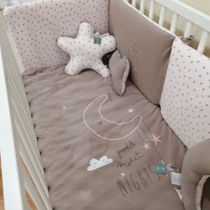 Bimbidreams, funda nórdica, protector  y cojines cuna "Good sweet nights" rosa.