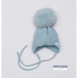 Pangasa, gorro aviador con pompón natural verde mar.