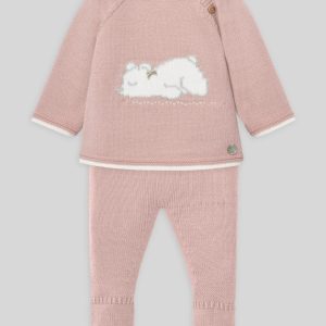 Paz Rodríguez, conjunto jubón y polaina rosa tiza regalo.