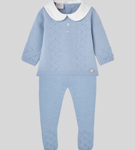 Paz Rodríguez, conjunto jubón y polaina azul tiza "Glaciar"