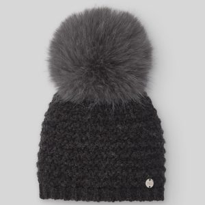 Paz Rodríguez, gorro con pompón pelo "Esencial" antracita.