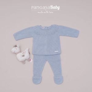 Pangasa, conjunto primera puesta moceta celeste empolvado.