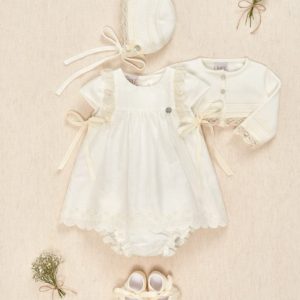 PAZ RODRIGUEZ vestido con braguita tela bordada crudo.