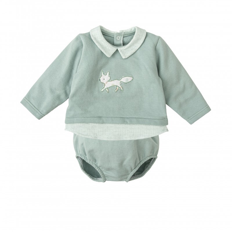 Conjunto niño algodón ranita y sudadera verde.