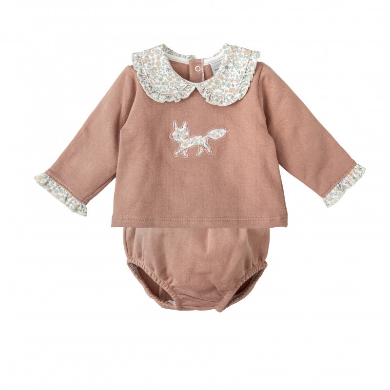 Conjunto niña algodón ranita y sudadera rosa.