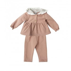 Conjunto niña algodón pantalón y sudadera rosa empolvado.