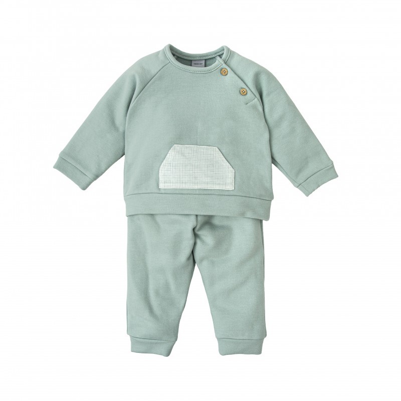 Conjunto niña algodón pantalón y sudadera verde.