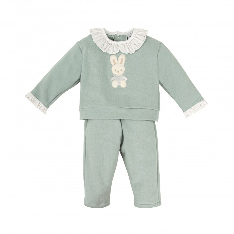 Conjunto niña algodón pantalón y sudadera verde.