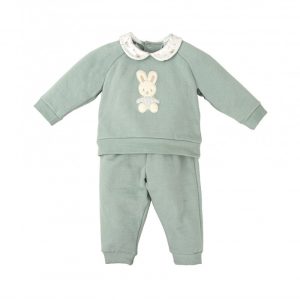 Conjunto niño algodón pantalón y sudadera verde.