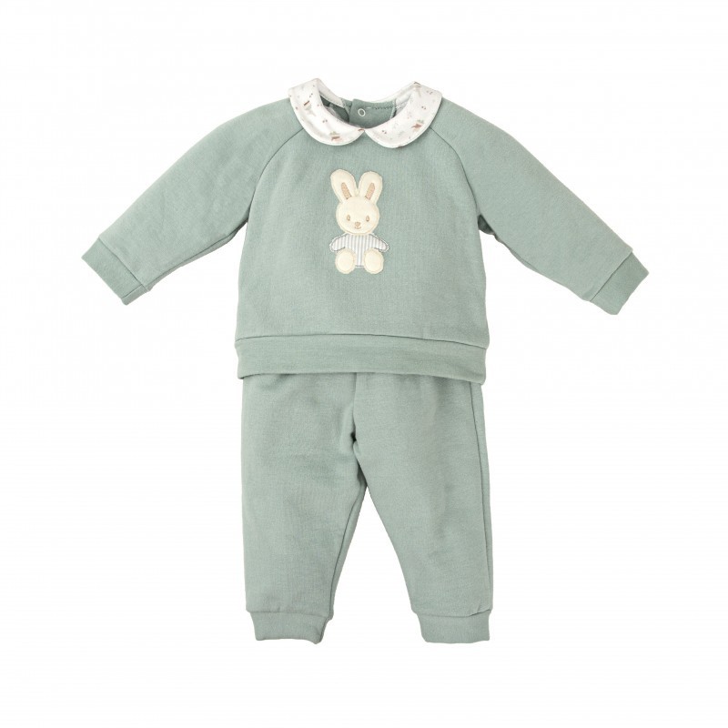 Conjunto niño algodón pantalón y sudadera verde.